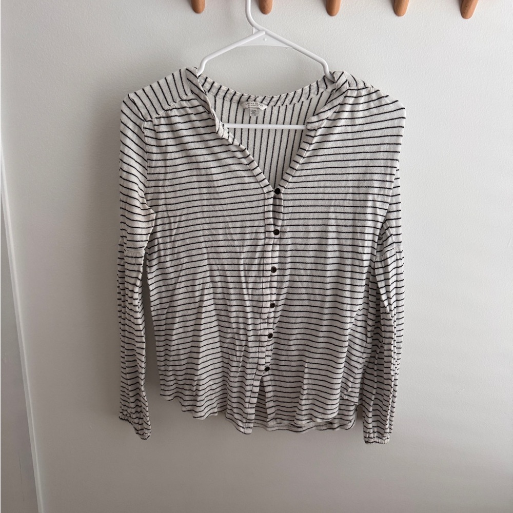 Lucky Brand Black and White Striped Button Down Shirt